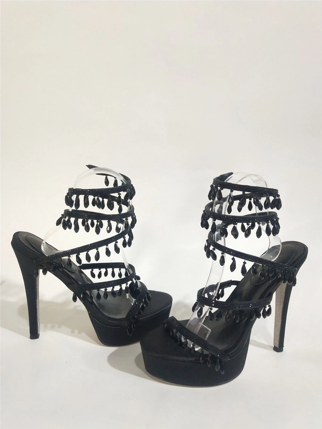 Summer new pearl rhinestone wrapped sexy waterproof platform sandals thin high-heeled banquet dress large size women's shoes