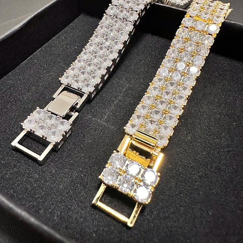 AZ 3 Rows Iced Out Tennis Chain Bracelet for Men Women Bling Zircon Hand Chain Hip Hop Jewelry Gift Drop Shipping