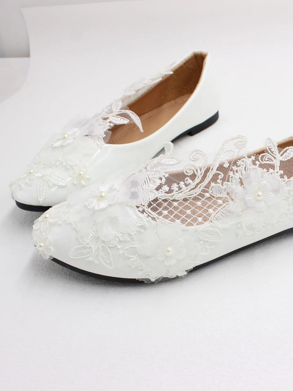 New Spring Lace Wedding Shoes White Flat Bride Shoes Original Design Princess Women's Single Shoes Suitable for Wedding Dress Ph