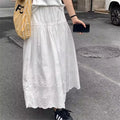 New Women's Summer Sweet White Cotton Crochet Long Skirt Spring 2025 Casual Skirts Lace up Embroidery Patchwork A-line Skirt