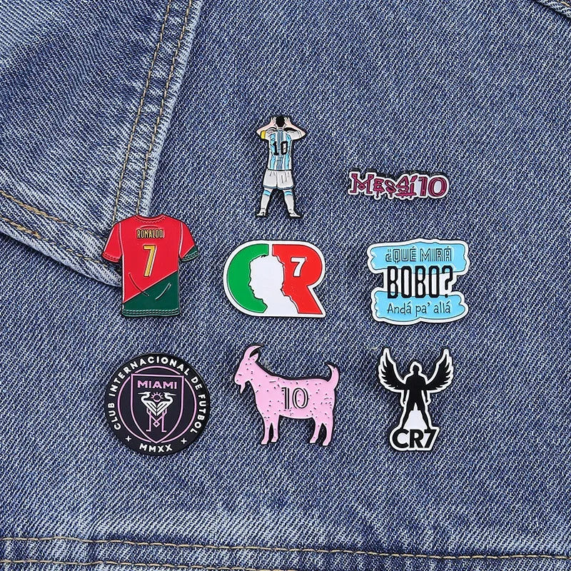 Football Star Surrounding Enamel Pin Presenting Cr7 Football Club Messi 10 Letters Lapel Metal Badge Brooch Jewelry In Wholesale