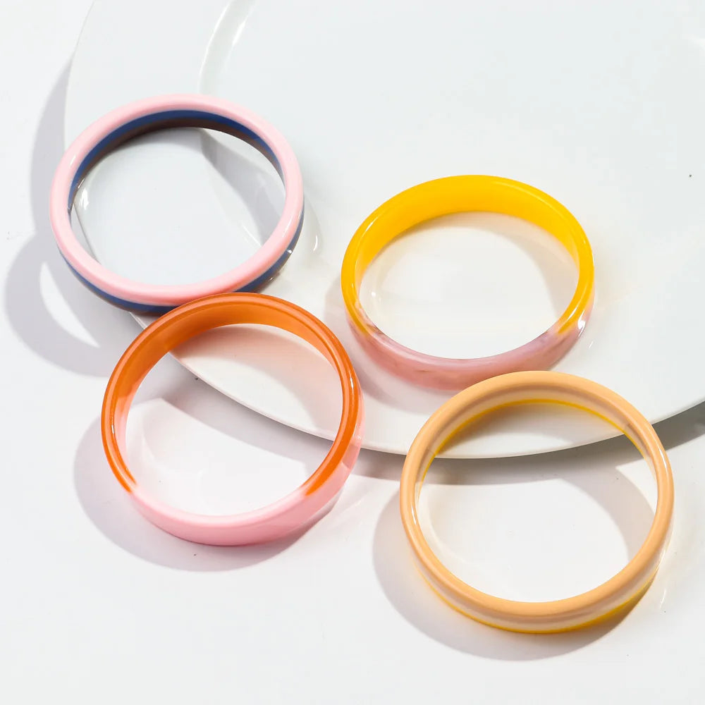 New Resin Gradient Bangles Bracelets for Girls Boho Acrylic Round Wide Cuff Bangles 2024 Jewelry Gifts