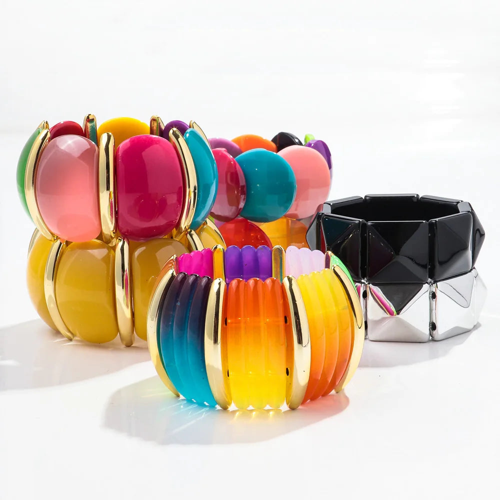 New Resin Gradient Bangles Bracelets for Girls Boho Acrylic Round Wide Cuff Bangles 2024 Jewelry Gifts