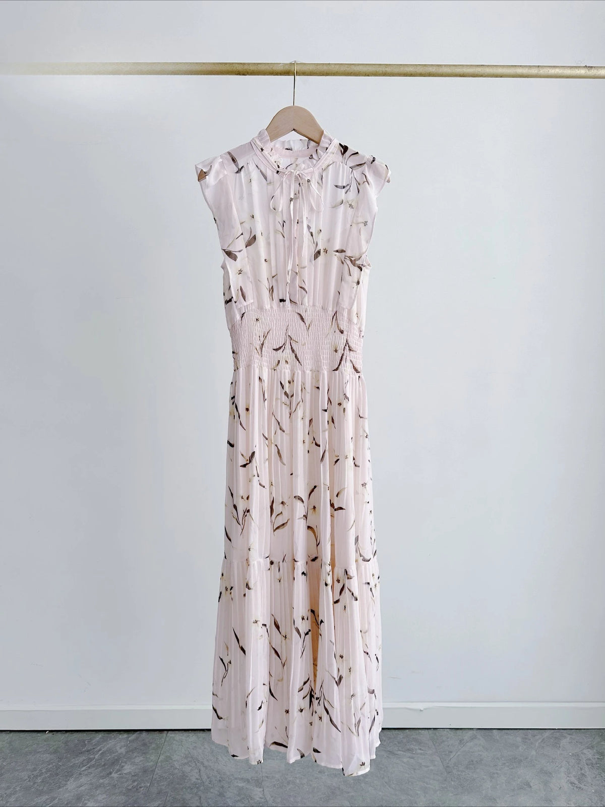 Neploe Fresh Mid-length Print High Waist Robe New Gentle Literary Lace Up Pleated Slim Exquisite Mujer Japan New Elegant Dress