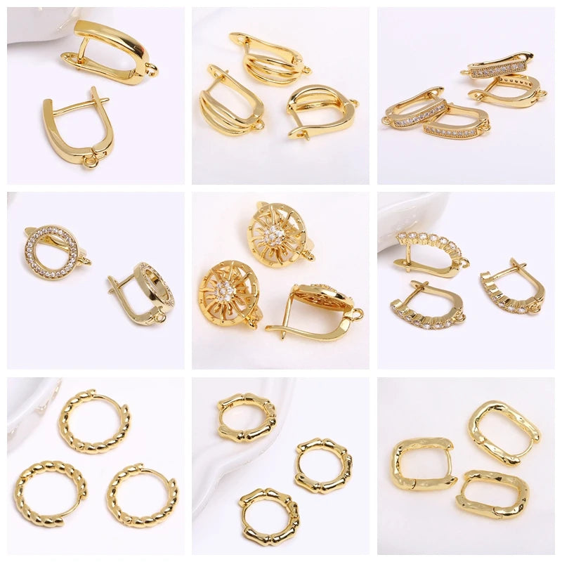 14K Gold Plated Round Hoop Earring Clasps Fitting Base Findings,Clasp For Earrings,DIY Jewelry Making Accessories Wholesale