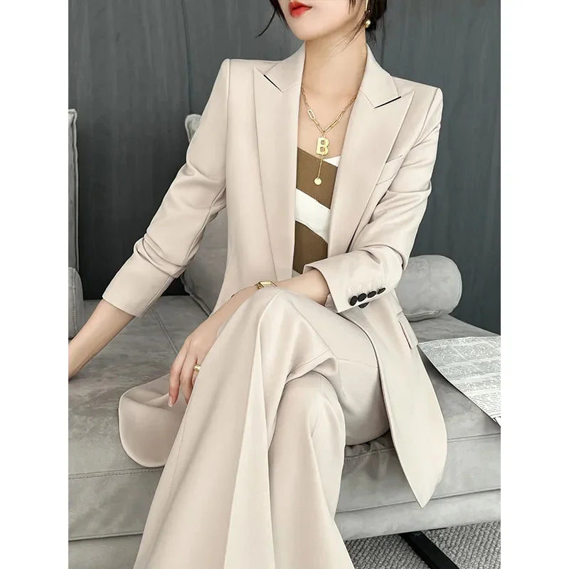 Blazer Women 2 Piece Set 2026 Spring And Autumn New Fashion Temperament Lady Suit Jacket Flared Pants Black Two-Piece Suit L115