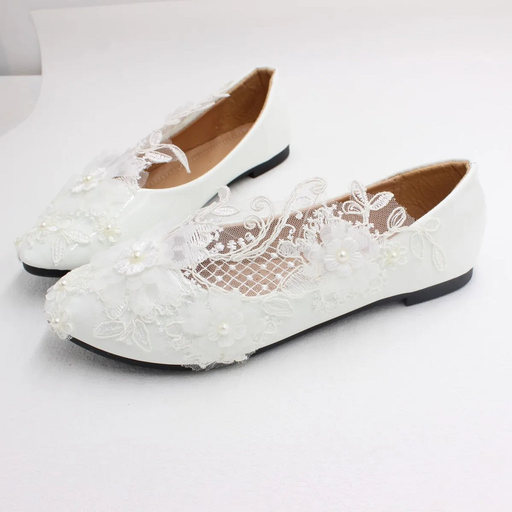 New Spring Lace Wedding Shoes White Flat Bride Shoes Original Design Princess Women's Single Shoes Suitable for Wedding Dress Ph