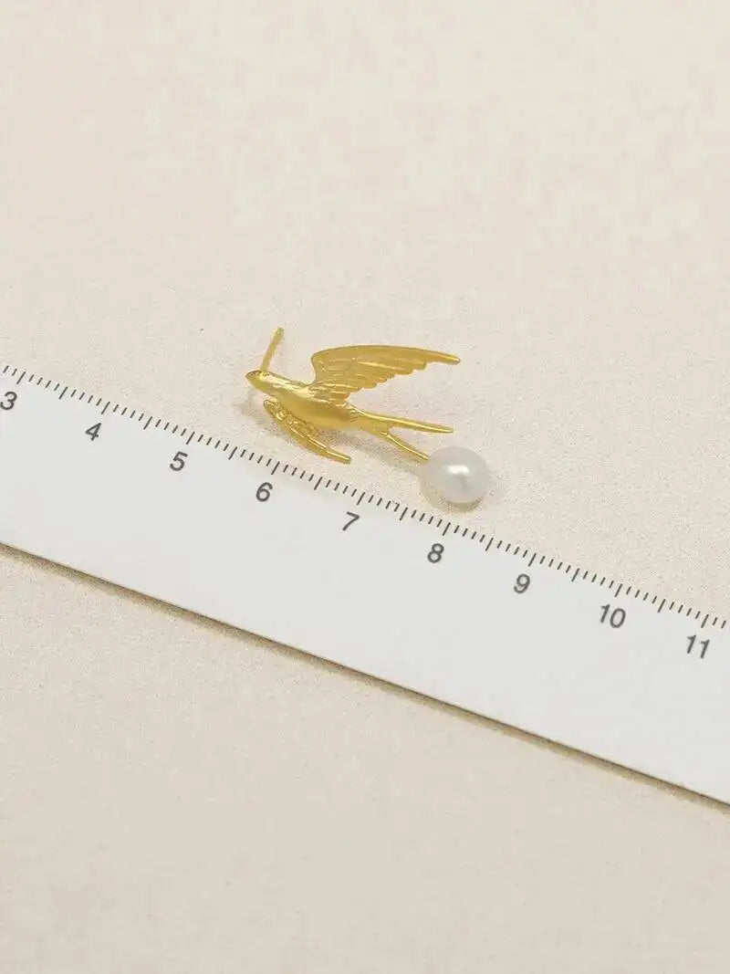 GEEZENCA 925 Silver Pearl 3D Swallow Bird Statement Earrings Women Designer Trendy Dainty Unique Stud Earring Party Gift For Her