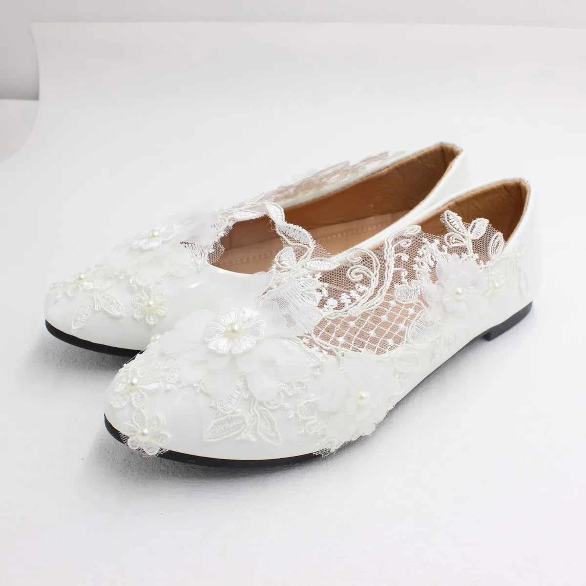 New Spring Lace Wedding Shoes White Flat Bride Shoes Original Design Princess Women's Single Shoes Suitable for Wedding Dress Ph