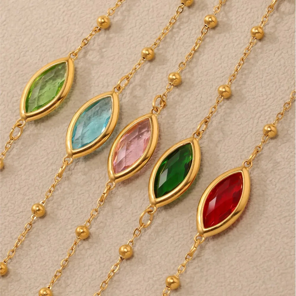 Stainless Steel Chain Necklaces Bracelet For Women 18k Gold Plated With Colorful Faceted Czech Glass Crystal Necklace Bracelets