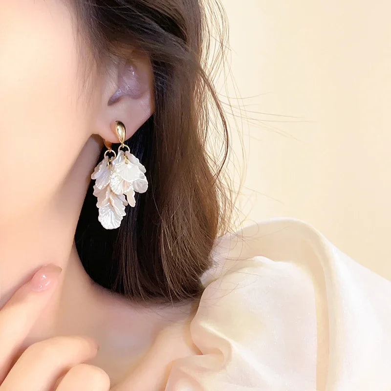 New fashion jewelry 14K gold plated  leaves tassels front  back wearing earrings elegant women's summer style beach accessories