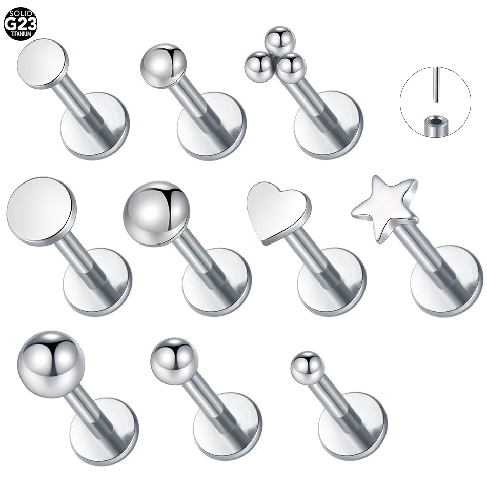 1/5PCS Titanium Threadless Labret Studs Piercing 16G Star Push Pin Cartilage Helix Tragus Earrings for Women Lip Stud Earrings