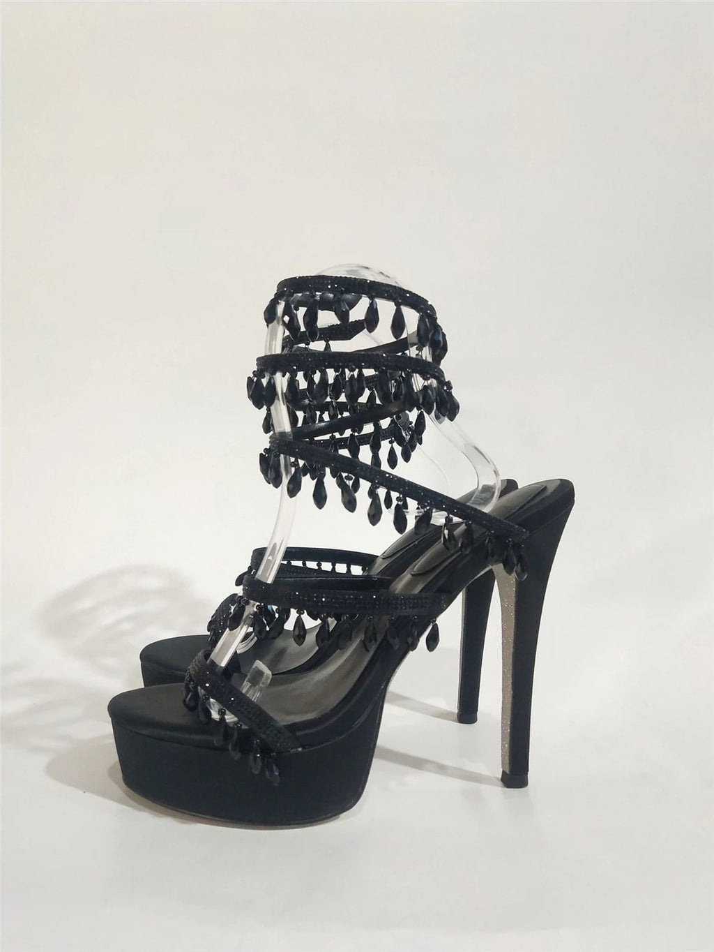 Summer new pearl rhinestone wrapped sexy waterproof platform sandals thin high-heeled banquet dress large size women's shoes