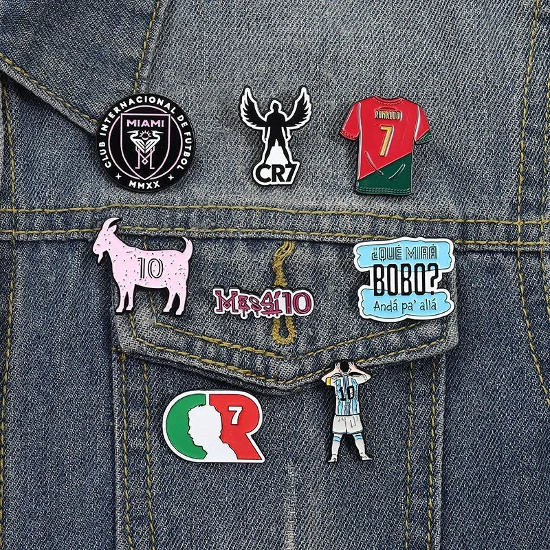 Football Star Surrounding Enamel Pin Presenting Cr7 Football Club Messi 10 Letters Lapel Metal Badge Brooch Jewelry In Wholesale