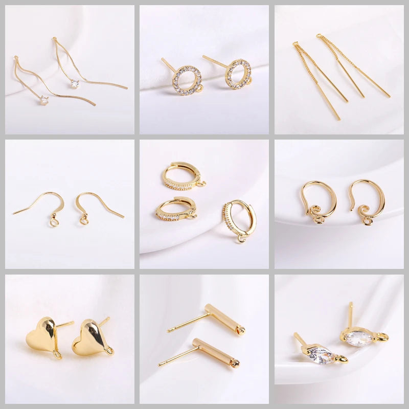 14K Gold Plated Round Hoop Earring Clasps Fitting Base Findings,Clasp For Earrings,DIY Jewelry Making Accessories Wholesale