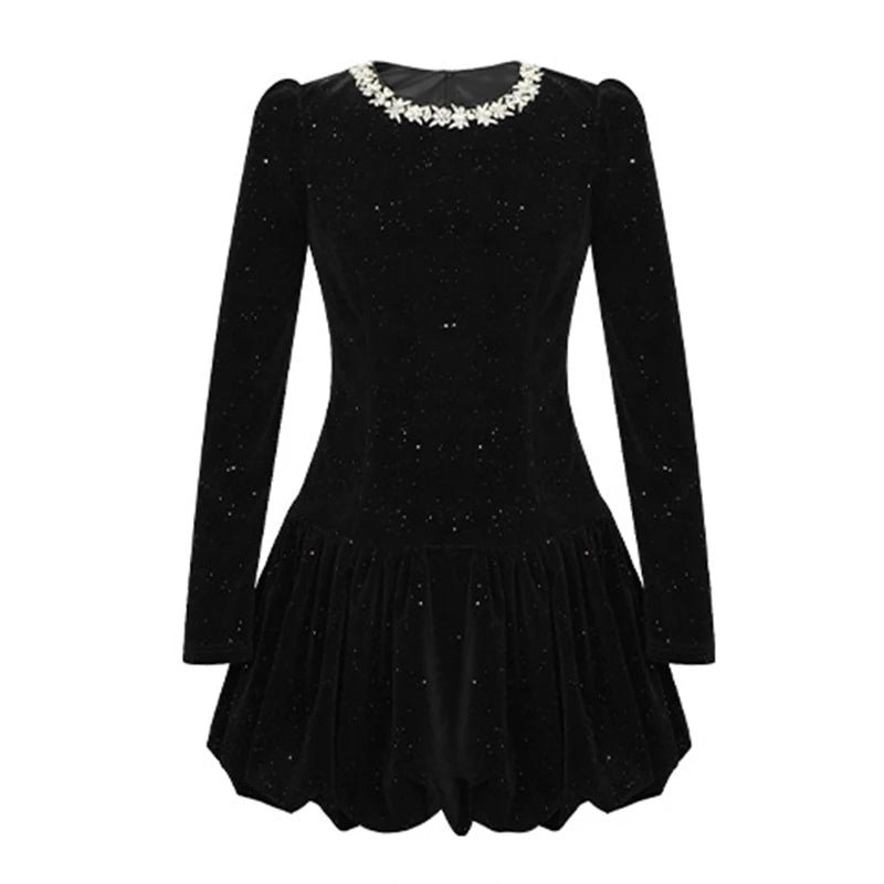 Women's Clothing Retro Sweet Party Dress French Elegant Shiny Sequin Short Ball Gown Feminino Birthday Prom Vestidos Fiesta Lady