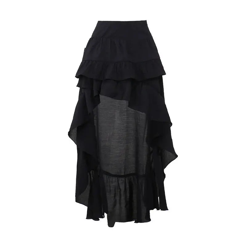 Goth Kawaii Black Tiered Skirts 90S Retro Irregular Hem Party Bottoms Mall Gothic Women Fashion Dragging Skirt Alt Clothing