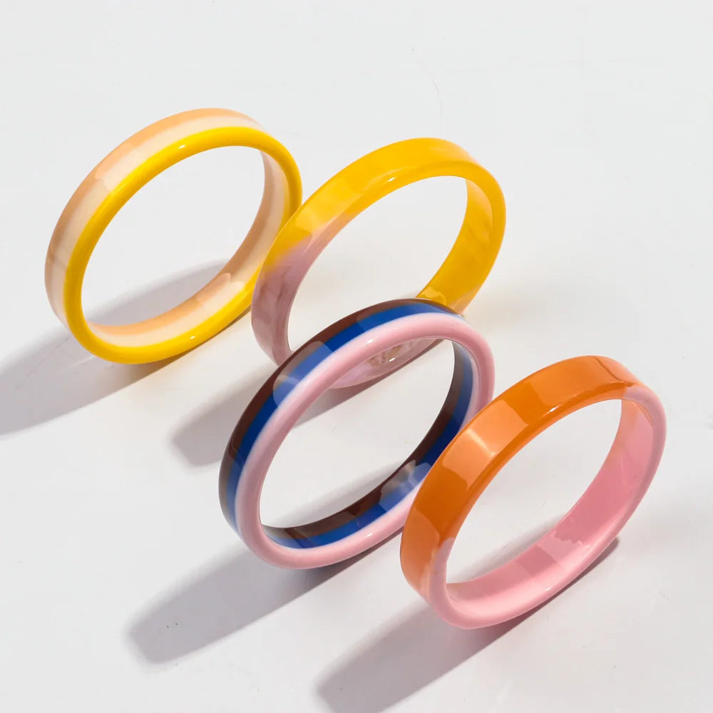 New Resin Gradient Bangles Bracelets for Girls Boho Acrylic Round Wide Cuff Bangles 2024 Jewelry Gifts