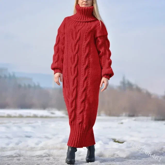Women's Sweater Winter High Neck Solid Color Turtleneck Pullover Twisted Loose Knitted Sweater Long Dress Sweater for Female New