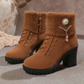 Square Heel Women Winter Shoes Classic Buckle Warm Fur Snow Ladies Boots High Heels Black Platform Ankle Boots Women Comfortable