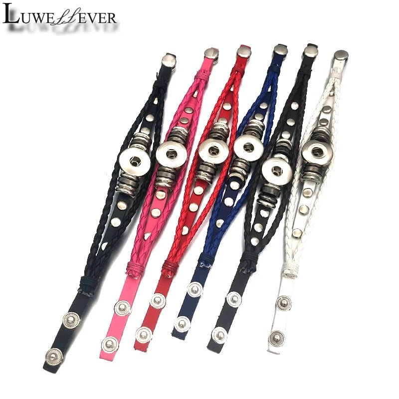 Hot Interchangeable 173 Real Genuine Leather Retro Fashion Bracelet 12mm 18mm Snap Button Bangle Charm Jewelry For Women Gift