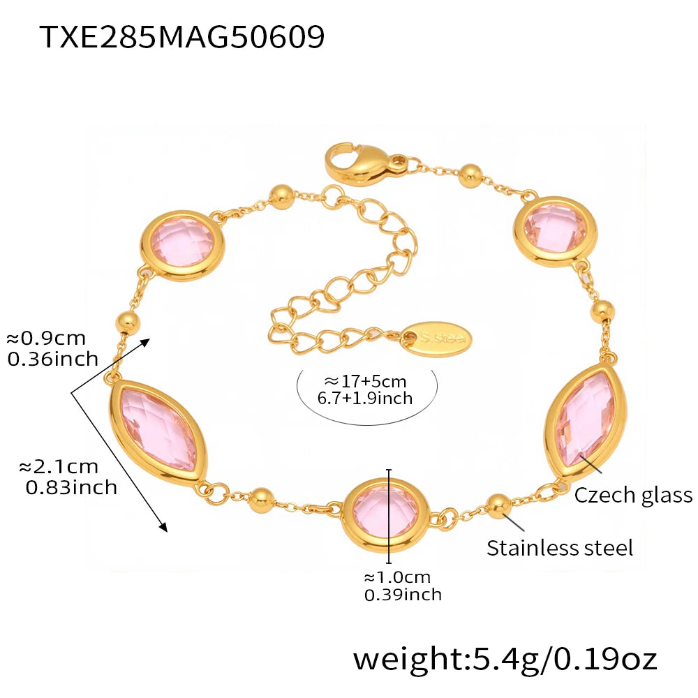 Stainless Steel Chain Necklaces Bracelet For Women 18k Gold Plated With Colorful Faceted Czech Glass Crystal Necklace Bracelets
