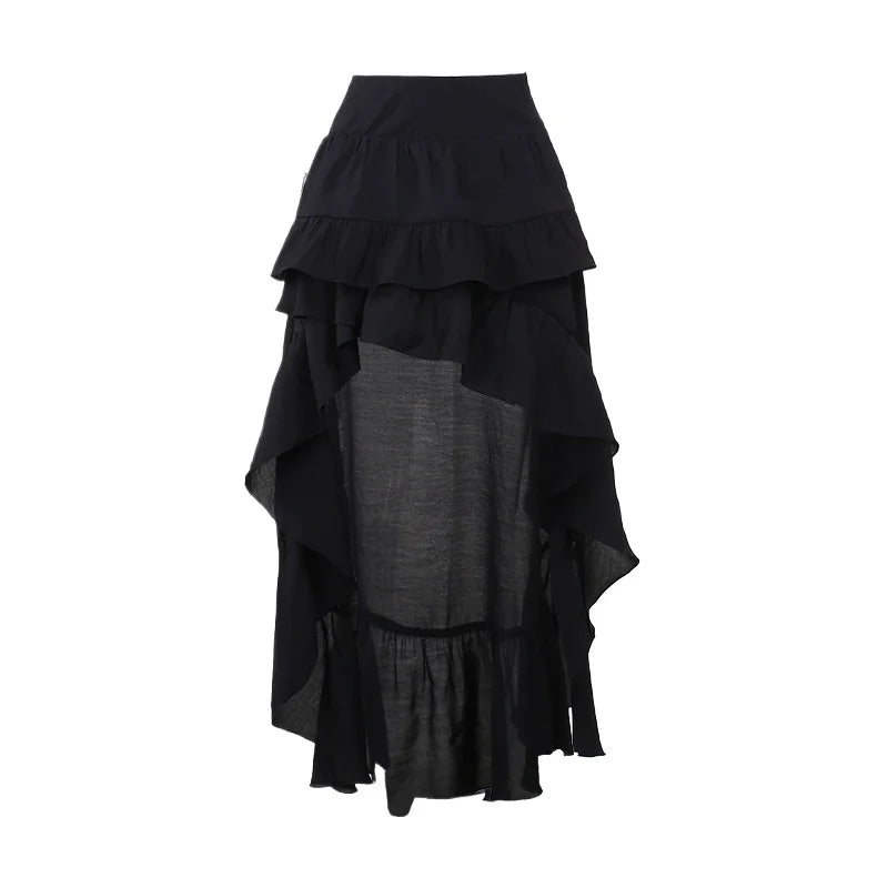 Goth Kawaii Black Tiered Skirts 90S Retro Irregular Hem Party Bottoms Mall Gothic Women Fashion Dragging Skirt Alt Clothing