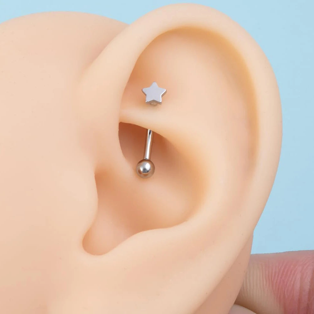MZ 1Pcs F136 Titanium Eyebrow Stud Pointed Cone Round Ball Star Curved Rod Internal Thread 16G Earrings Body Piercing Jewelry
