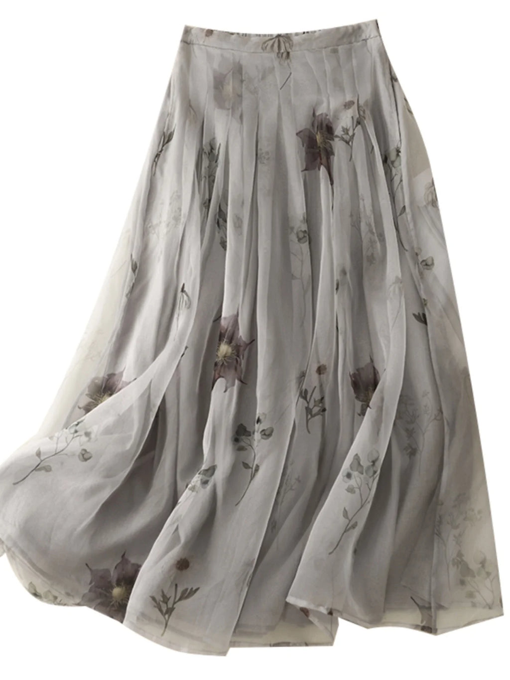 Retro Cotton Linen Double Layer A-Line Skirt High Waist Pleated Draped Ele Summer Long Skirts for plus Size Women