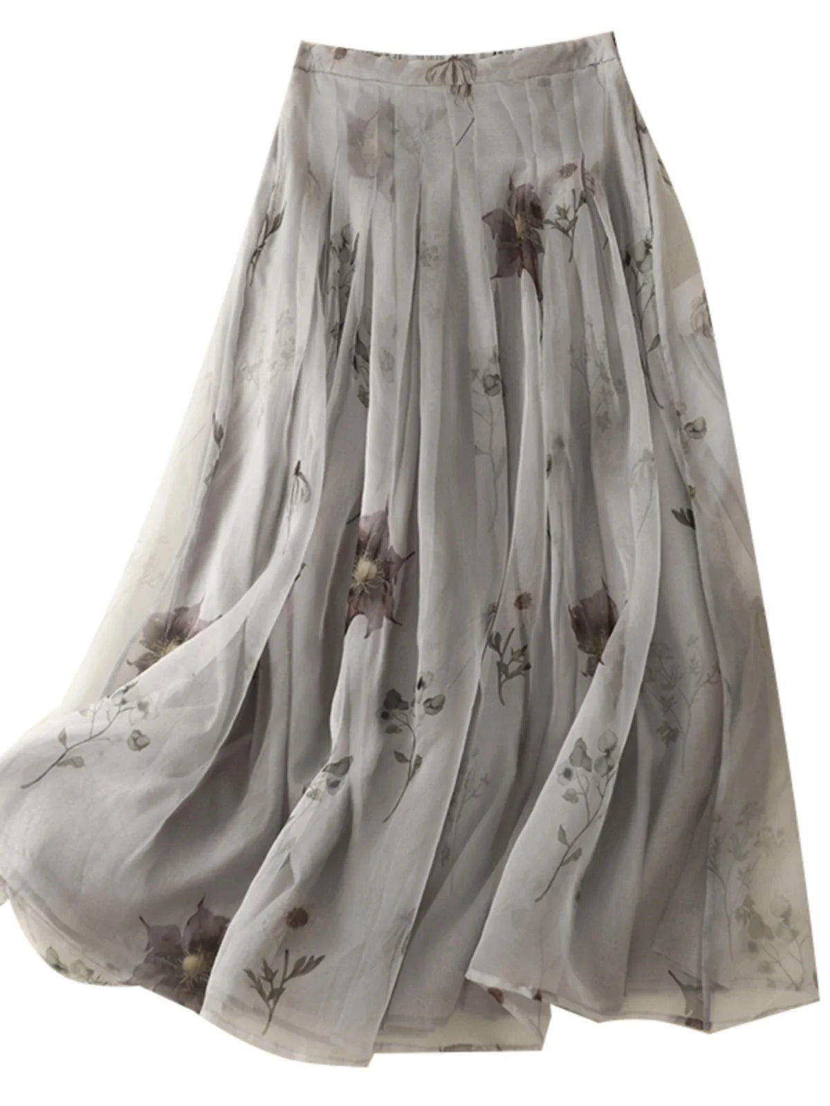 Retro Cotton Linen Double Layer A-Line Skirt High Waist Pleated Draped Ele Summer Long Skirts for plus Size Women