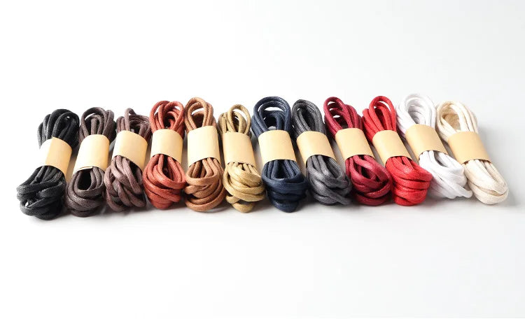 HIBERNI Round Cotton Waxed Shoelaces Black Gray Blue 60/70/80/90/100/120/140/160/180cm for Work Boots for Men Laces Accessories