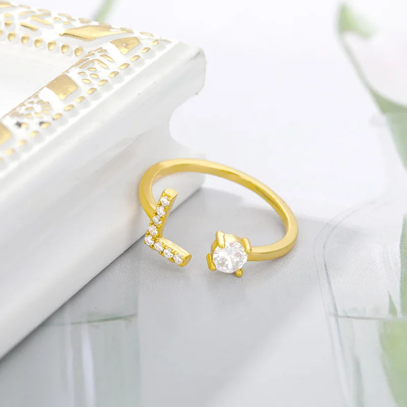 925 Sterling Silver Letter Gold Stackable Alphabet Rings with Initial Adjustable Crystal Inlaid Initial Rings Bridesmaid Gift