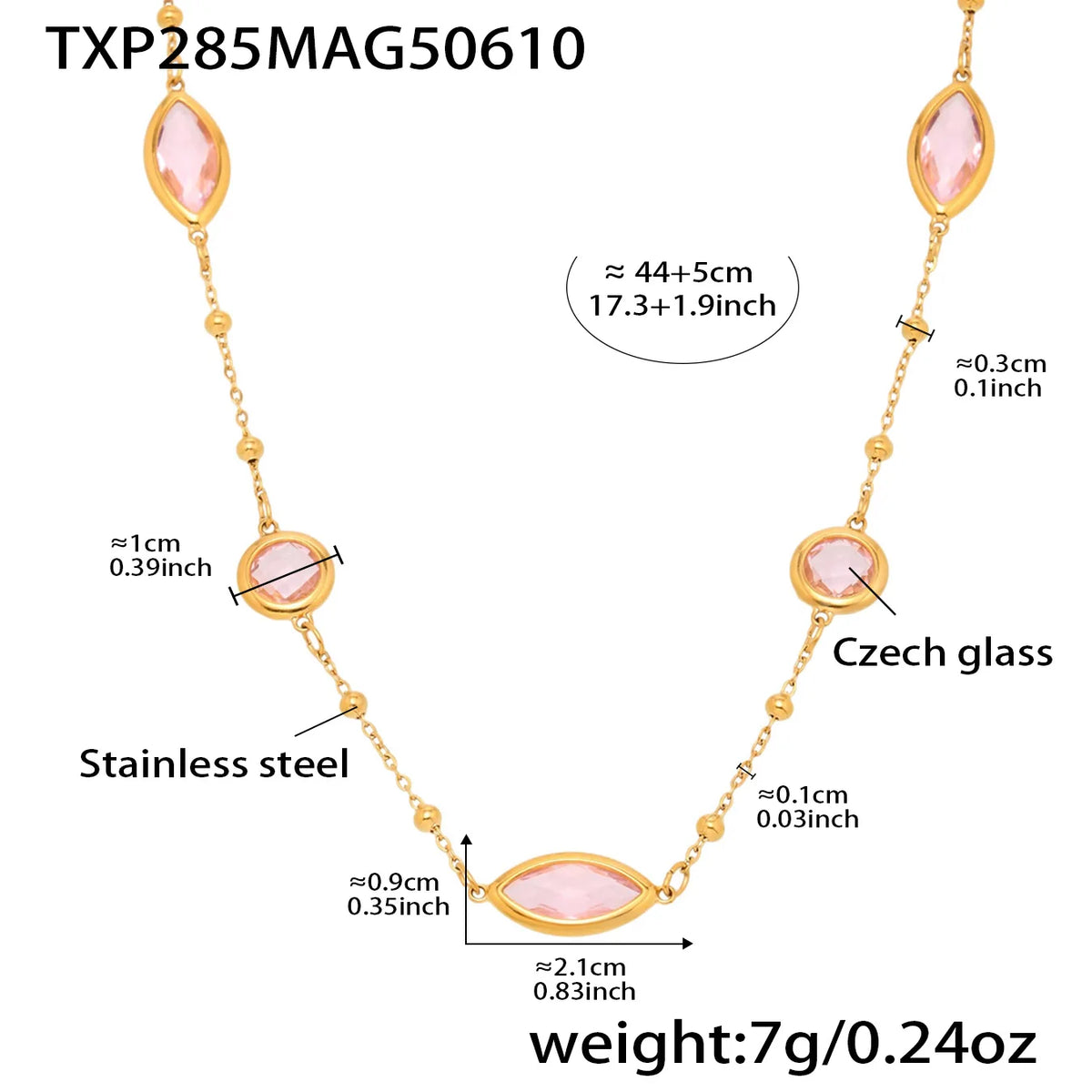 Stainless Steel Chain Necklaces Bracelet For Women 18k Gold Plated With Colorful Faceted Czech Glass Crystal Necklace Bracelets