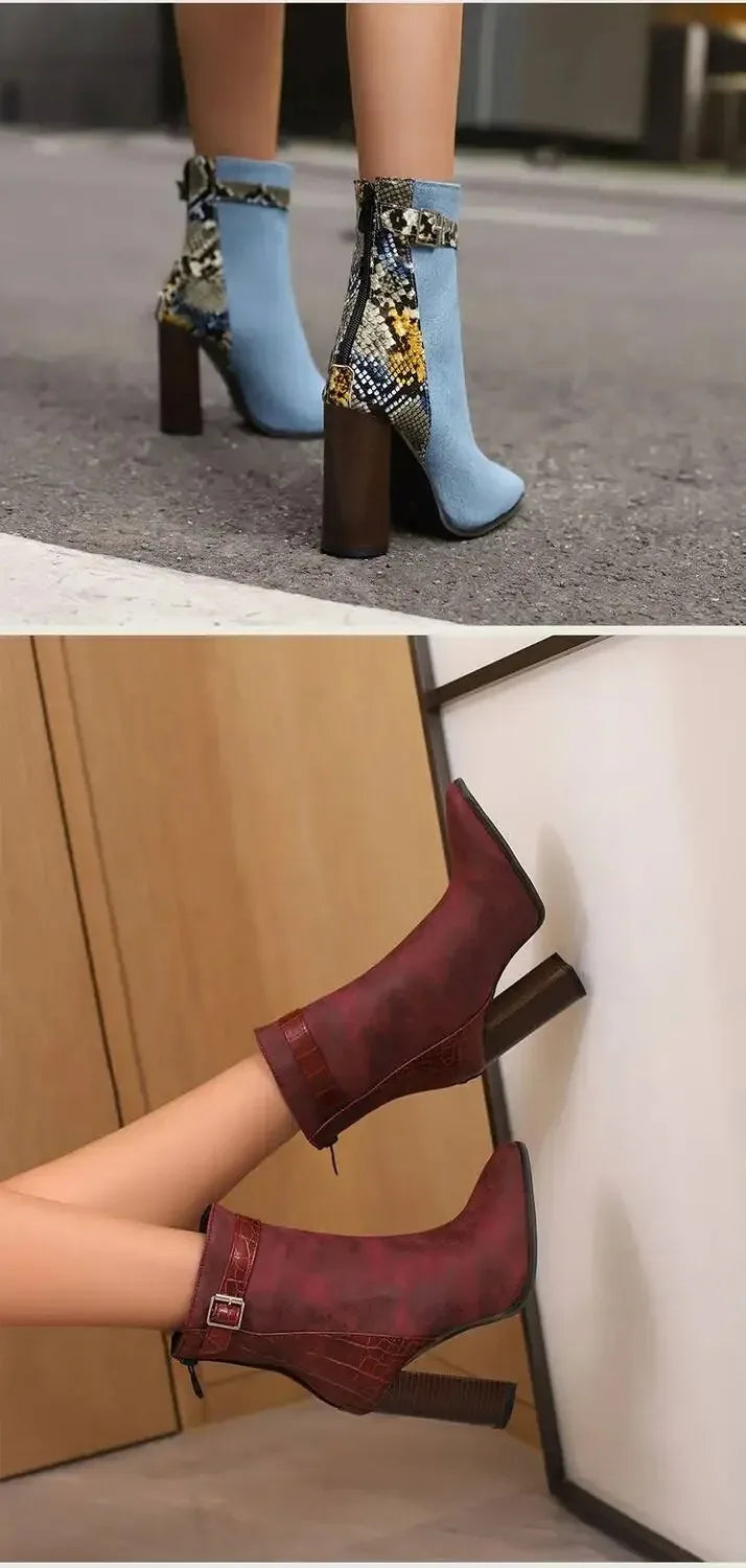 2025 Autumn New Fashion Mixed Color Lace Up Ankle Boots for Women Europe America Pointed Toe High Heel Big Size Shoes 45 46 47