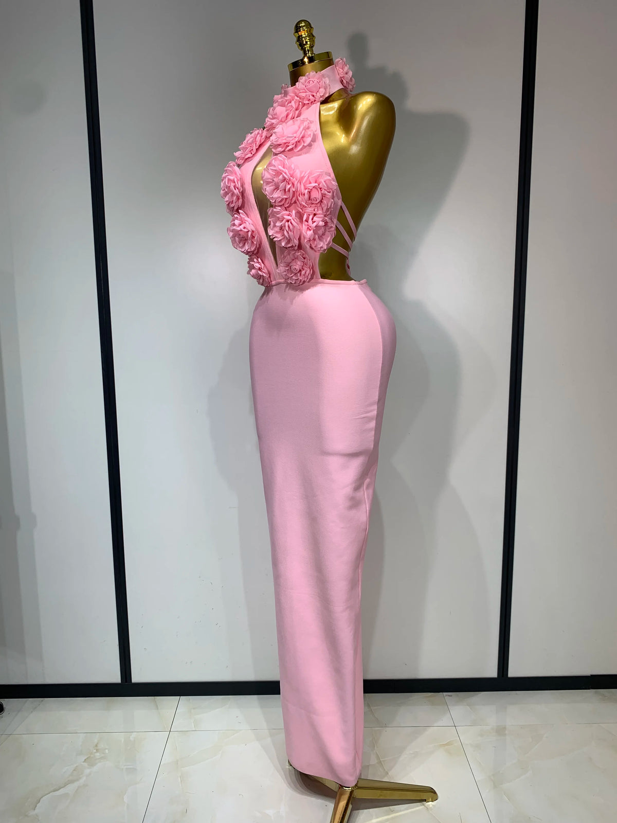 Luxury Birthday Dress Women Celebrity Sexy Halter Backless Flower Long Bandage Bodycon Dress 2025 Elegant Evening Party Outfit ﻿