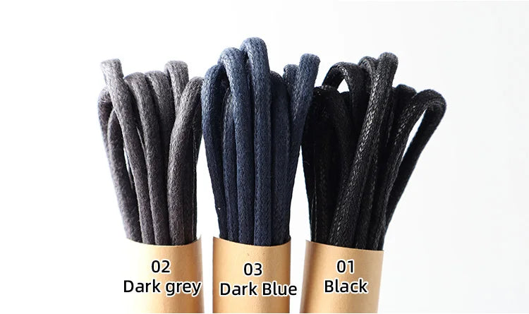 HIBERNI Round Cotton Waxed Shoelaces Black Gray Blue 60/70/80/90/100/120/140/160/180cm for Work Boots for Men Laces Accessories