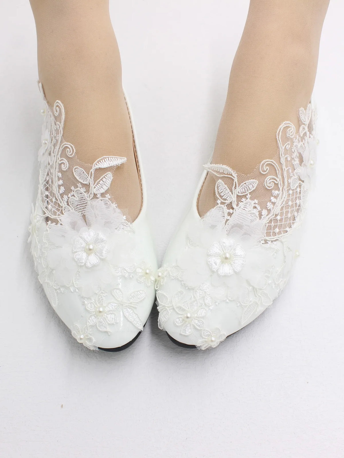 New Spring Lace Wedding Shoes White Flat Bride Shoes Original Design Princess Women's Single Shoes Suitable for Wedding Dress Ph