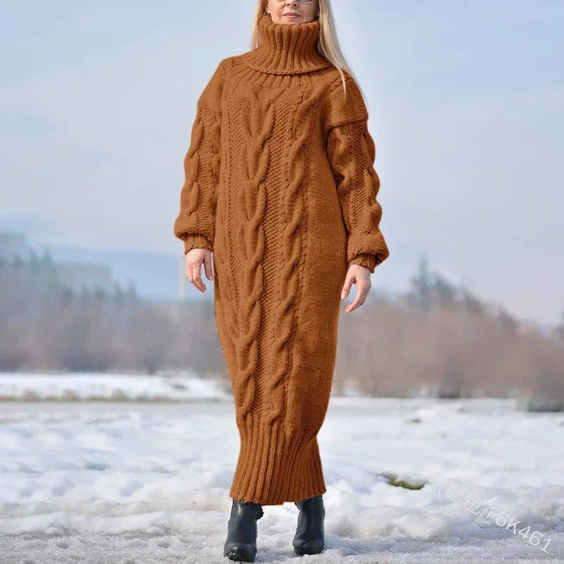 Women's Sweater Winter High Neck Solid Color Turtleneck Pullover Twisted Loose Knitted Sweater Long Dress Sweater for Female New
