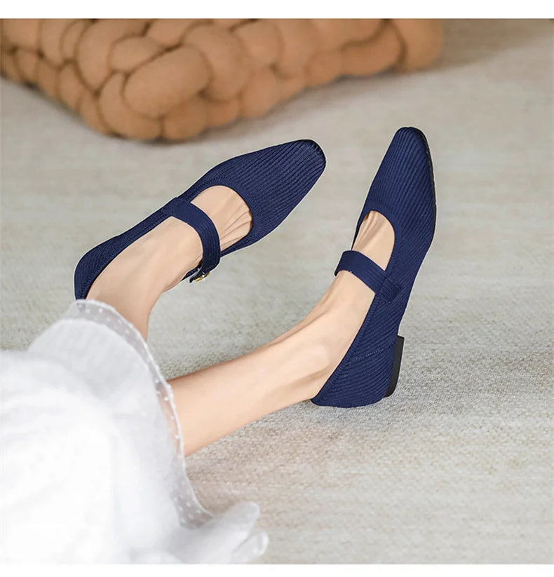 2024 Leisure Weaving Flats Women Ankle Strap Pearl Mary Stretch Fabric Ballerina  Knitting Moccasins  Mesh Ballet Solid Color