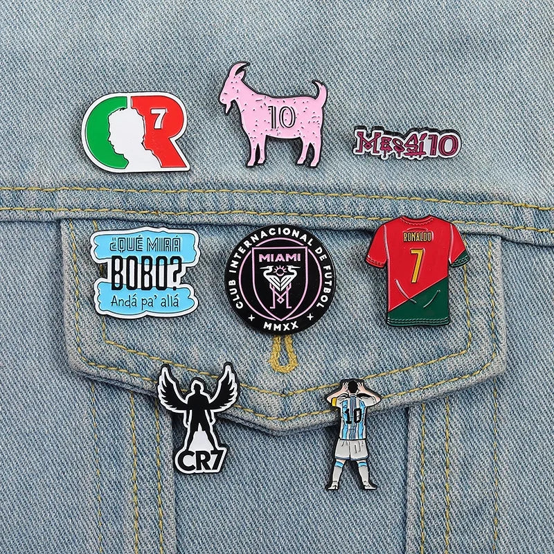 Football Star Surrounding Enamel Pin Presenting Cr7 Football Club Messi 10 Letters Lapel Metal Badge Brooch Jewelry In Wholesale