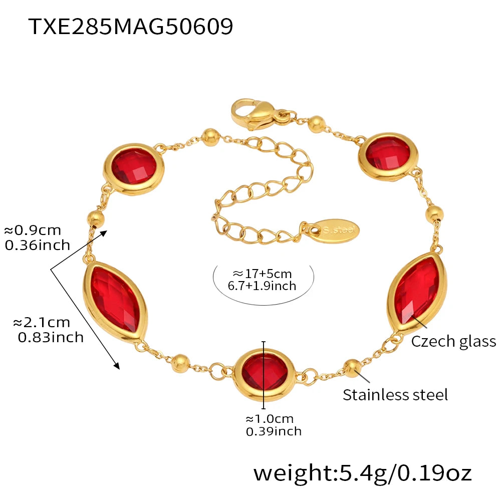 Stainless Steel Chain Necklaces Bracelet For Women 18k Gold Plated With Colorful Faceted Czech Glass Crystal Necklace Bracelets