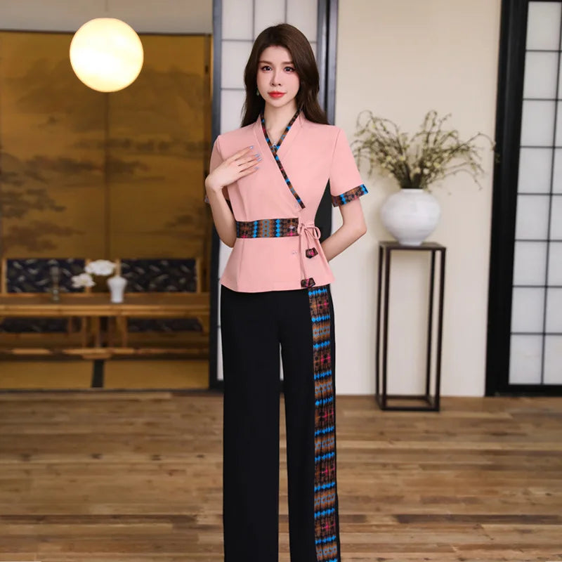 Woman Work Clothes Suit Hotel Waiter Beauty Salon Spa Massage Nail Cafe Sexy Foot Bath Sauna Technician Overall Pants Uniform
