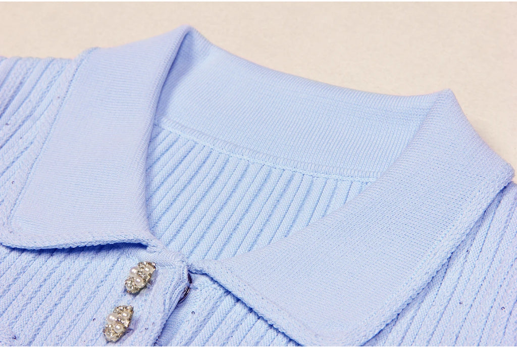 High Quality Summer 2024 New Short Sleeve Little Fragrance Dress Fashionable And Versatile Lady Celebrity Short Knit Skirt