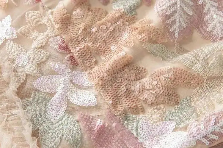 QMQA Fashion Women's Elegant Dress Embroidery Sequin Flare Sleeve Ruffle Puff Cake Dresses 2025 Summer New Female Clothing QM648