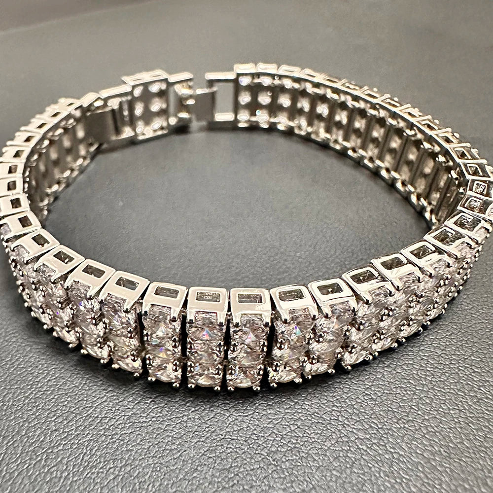 AZ 3 Rows Iced Out Tennis Chain Bracelet for Men Women Bling Zircon Hand Chain Hip Hop Jewelry Gift Drop Shipping