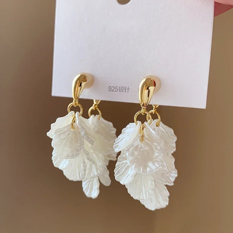 New fashion jewelry 14K gold plated  leaves tassels front  back wearing earrings elegant women's summer style beach accessories