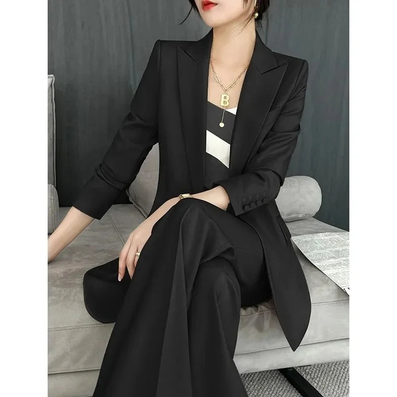 Blazer Women 2 Piece Set 2026 Spring And Autumn New Fashion Temperament Lady Suit Jacket Flared Pants Black Two-Piece Suit L115