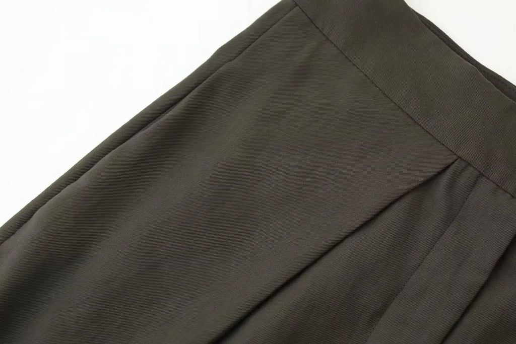 Fashion Army Green Loose Wide Leg Pants Women Casual Zip-up Pocket Pleated Long Trousers High Street Chic Long Pants 2026 New