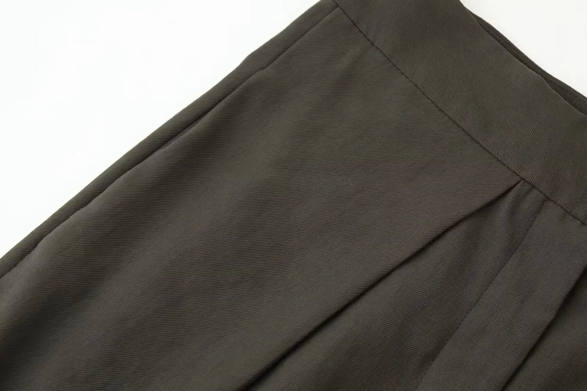 Fashion Army Green Loose Wide Leg Pants Women Casual Zip-up Pocket Pleated Long Trousers High Street Chic Long Pants 2026 New
