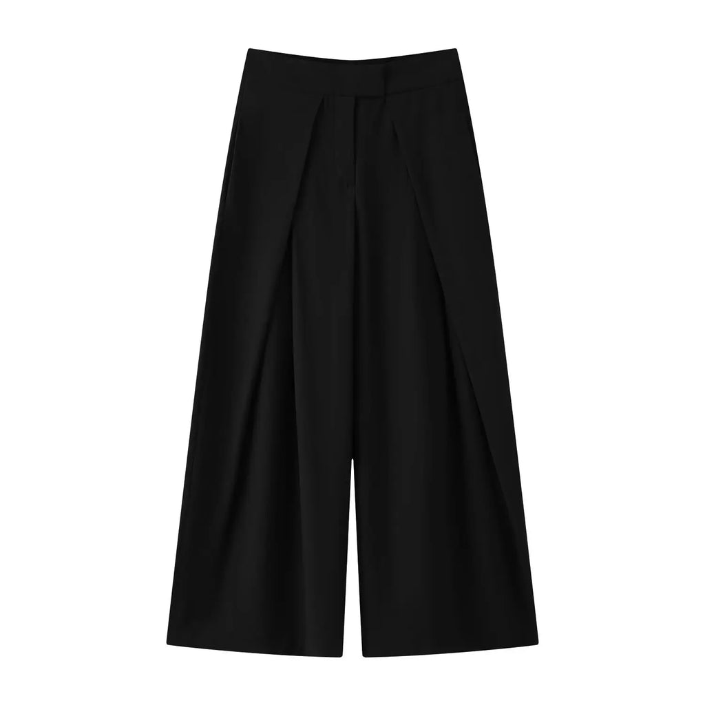 Fashion Army Green Loose Wide Leg Pants Women Casual Zip-up Pocket Pleated Long Trousers High Street Chic Long Pants 2026 New